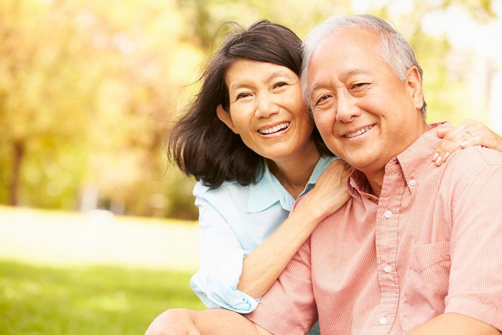 Portrait Of Senior Couple Sitting In Park Together; Unions and Retirement Benefits concept