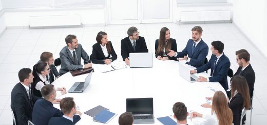 meeting in a conference room; union's first contract concept