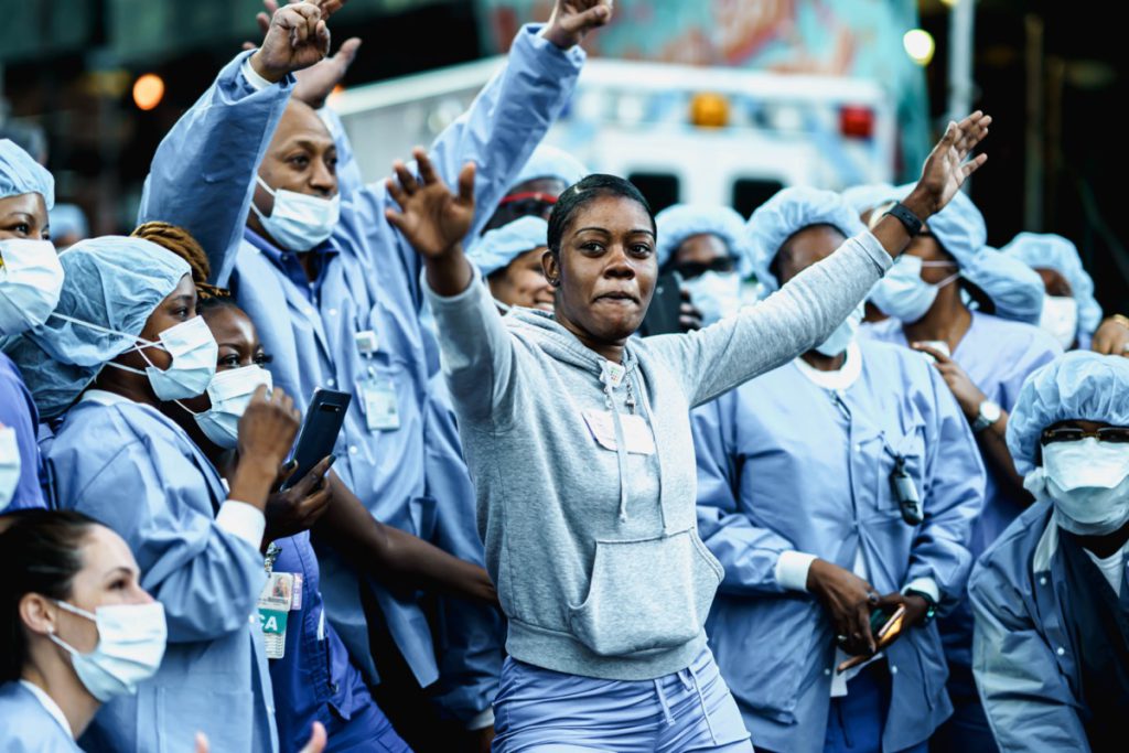 Group of healthcare workers; propel new labor movement concept