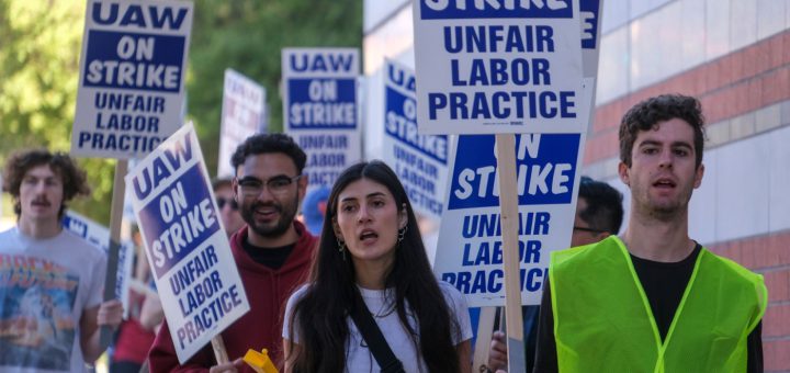 Workers, on strike, picketing; federal and state labor laws concept
