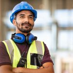 Foreman on construction site; workplace protection concept