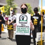 Workers protest Starbucks; support workers concept