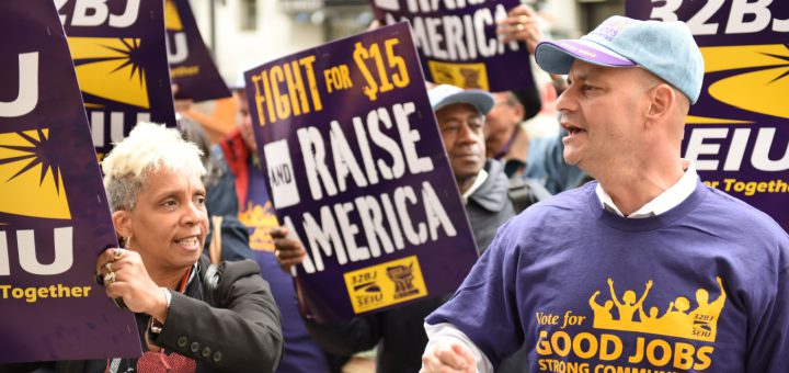Union and labor activists gathered to urge the NY Wage Board to seek a minimum wage.; union corruption concept
